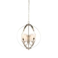 Hampton Bay 3Light Brushed Nickel Chandelier with Etched White Glass Shades Damaged Box - Image 3