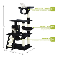 Go Pet Club Black 62Cat Tree Condo with Hammock and Side Basket - Image 3
