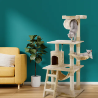 Go Pet Club Beige 62Cat Tree Condo with Hammock and Side Basket - Image 2