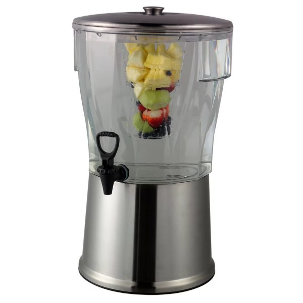 Service Ideas Round Cold Beverage Dispenser, TransparentBrushed Stainless 5 gal.