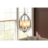 Hampton Bay 3Light Brushed Nickel Chandelier with Etched White Glass Shades Damaged Box - Image 2