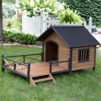 Large Solid Wood Outdoor Dog House with Spacious Deck Porch - Image 2