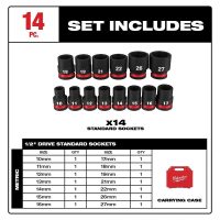 14Piece SHOCKWAVE Impact Duty 12 Drive Metric Standard 6 Point Socket Set - Image 9