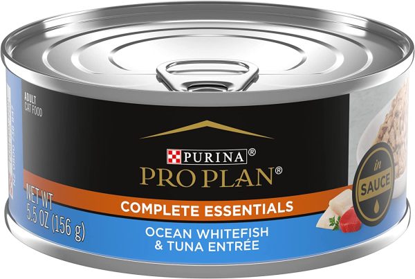Purina Pro Plan Gravy, High Protein Wet Cat Food, COMPLETE ESSENTIALS Ocean Whitefish Tuna Entree in Sauce 24 5.5 oz. Cans