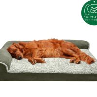 FurHaven TwoTone Deluxe Chaise Memory Top Cat Dog Bed wRemovable Cover Dark Sage, Jumbo - Image 2