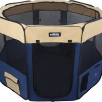 EliteField 2Door SoftSided Dog Cat Playpen, Beige Navy Blue - Image 2